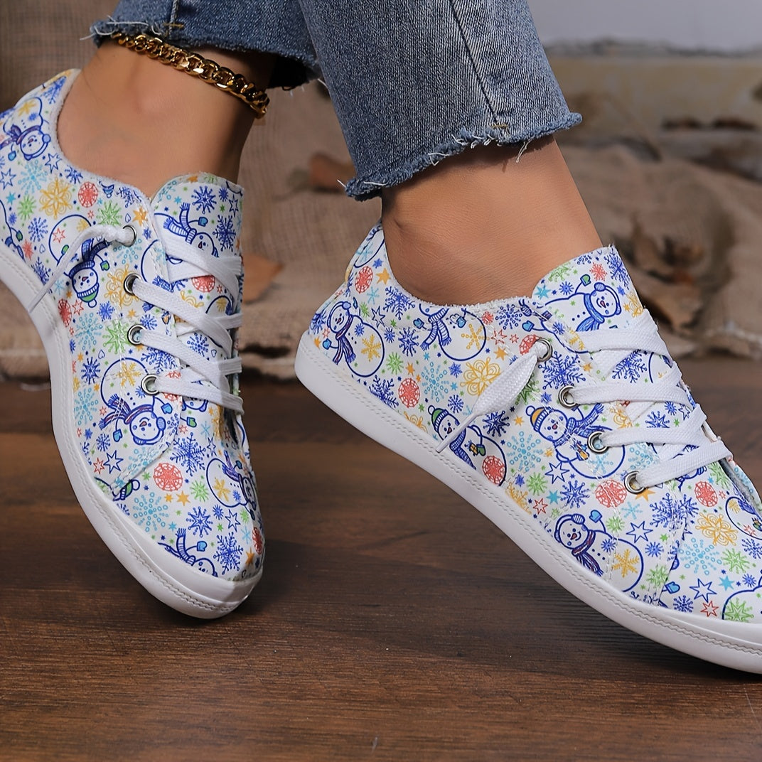 Festive Fun: Women's Cartoon Print Canvas Shoes - Slip-on, Comfy, Lightweight Halloween & Christmas Shoes