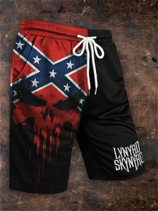 Men's Rock Band Rebel Flag Skull Contrast Shorts