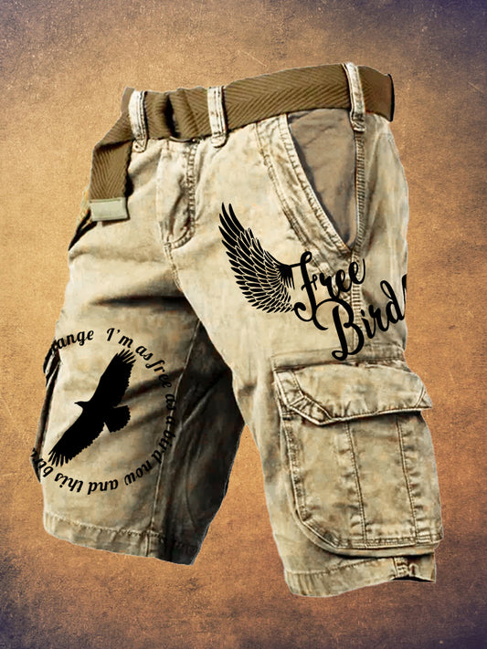 Rock Band Free Bird Pattern Men's Vintage Cargo Short