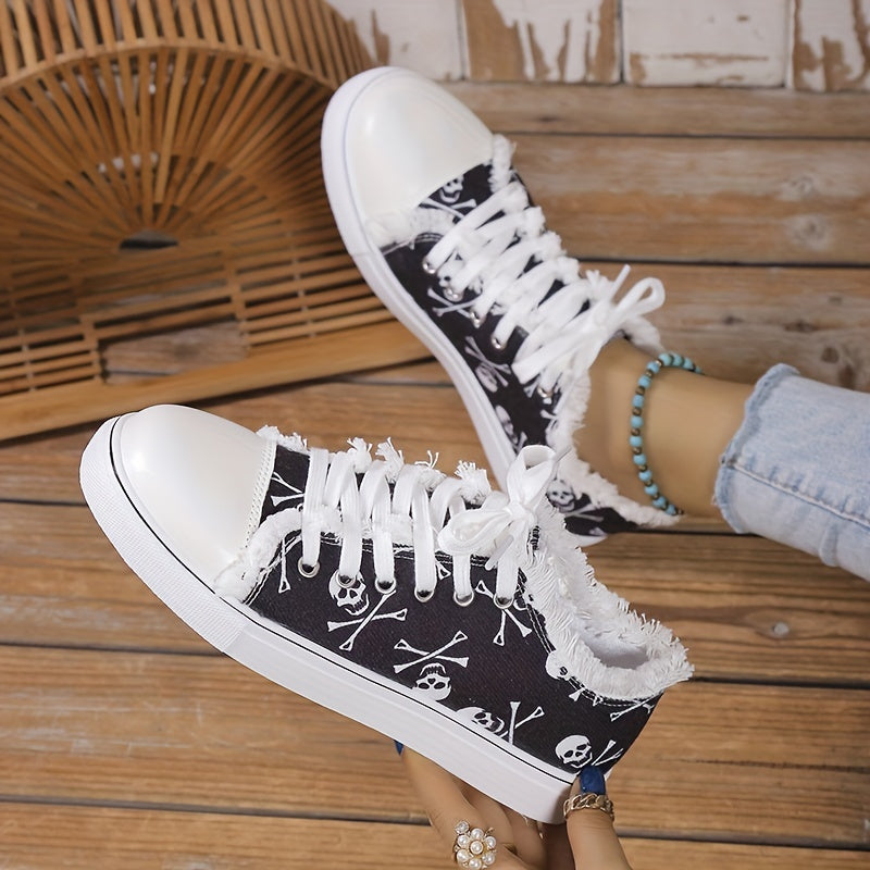 Halloween Skull Pattern Canvas Shoes - Low-Top, Non-Slip, Lightweight and Comfortable Casual Footwear