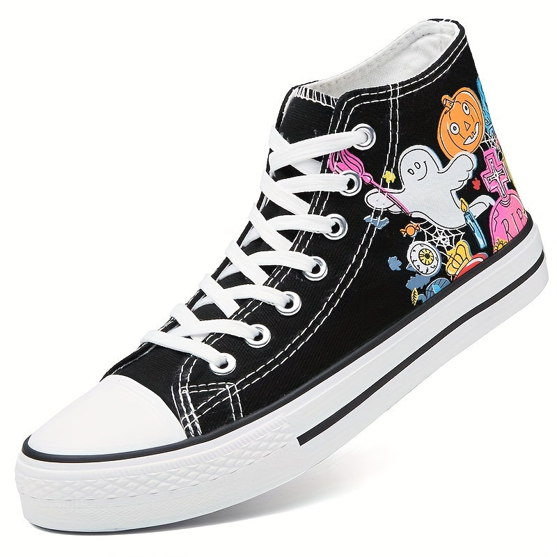 Wacky Pumpkin Ghost Print Canvas Shoes: Spooktacular Halloween Creativity in Every Step