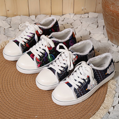 Stylish Women's Printed Canvas Shoes: Lightweight, Lace-Up Sneakers for Christmas and Halloween