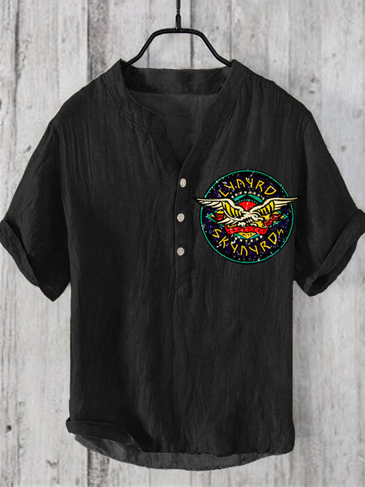 Free Bird Eagles Rock Band Print Linen Men's Shirt