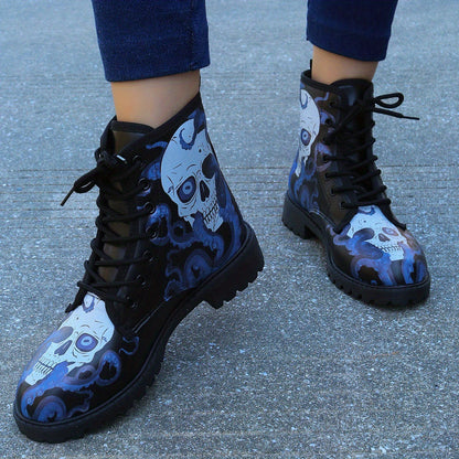 Wickedly Stylish: Women's Skull Print Combat Boots - Fashionable, Comfortable, and Perfect for Halloween