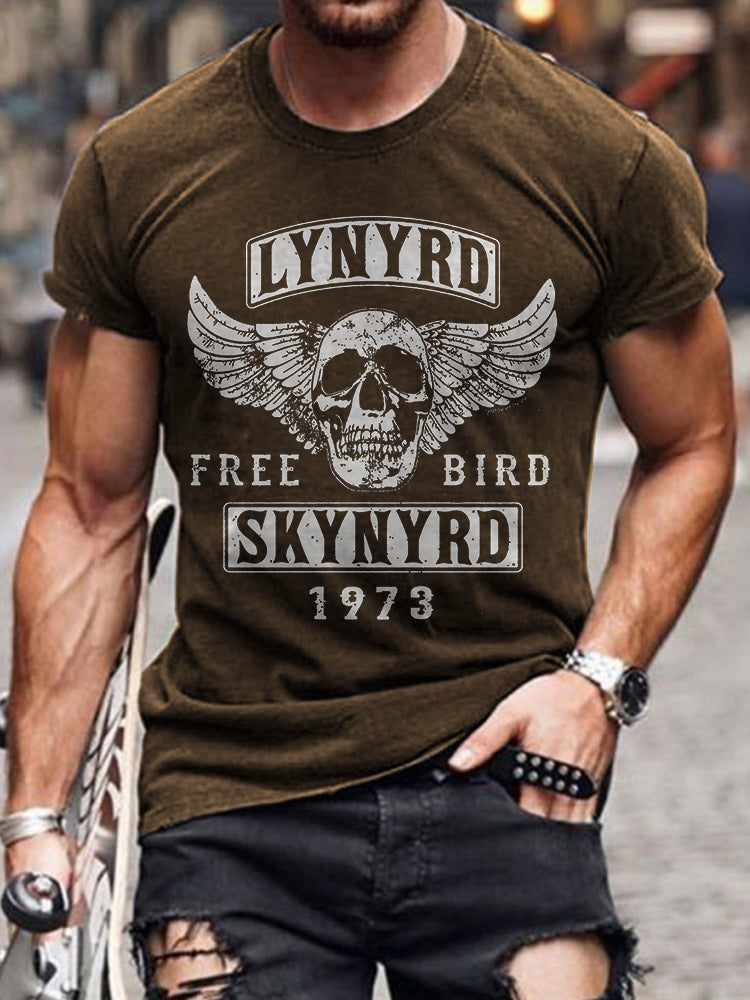 Men's Rock Band Song Free Bird Print Vintage T-shirt