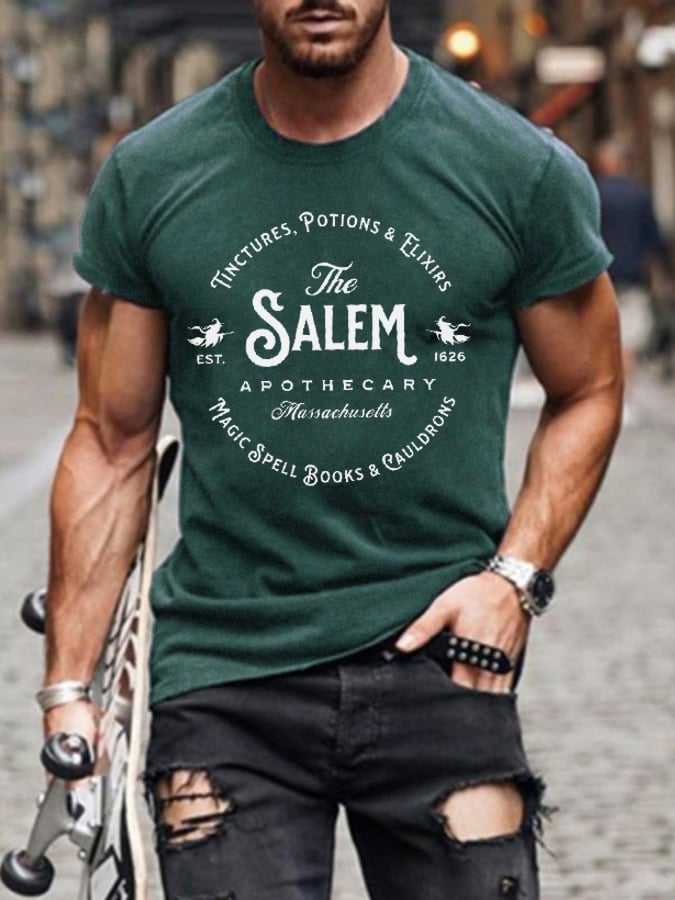 Men's Salem Massachusetts Happy Halloween Witch Print T-Shirt