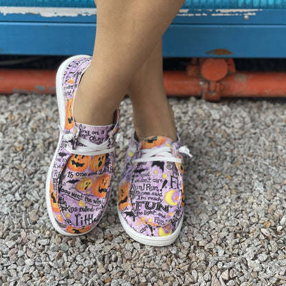 Halloween Pumpkin & Letter Pattern Women's Canvas Shoes - Lightweight, Comfortable, and Stylish Casual Travel Flats