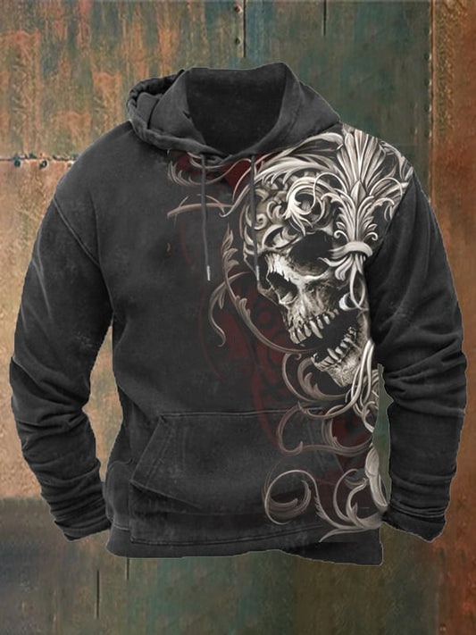 Men's Vintage Dark Skull Print Hoodie