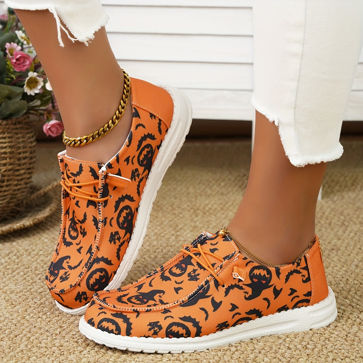 🎃Halloween Promotion 70% OFF –2024 🌹Women's Pumpkin Bat Print Canvas Sandals