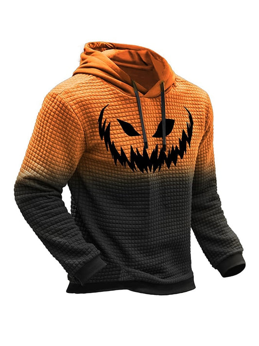 Men's Halloween Pumpkin Face Print Waffle Hooded Sweatshirt