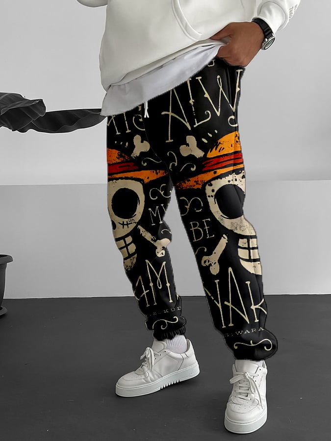 Men's Fashion Anime Print Elastic Waist Tie-Up Sweatpants