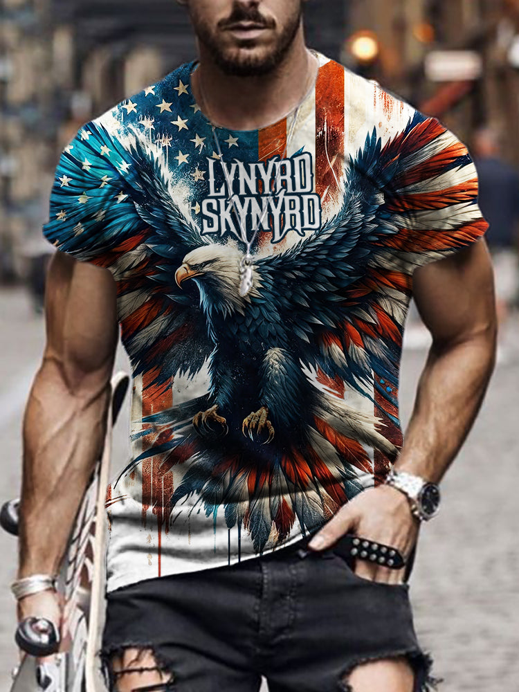 Men's Rock Band Free Bird American Flag Inspired T Shirt