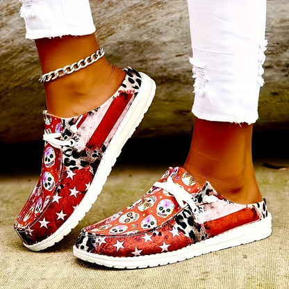 Stylish and Spooky: Women's Skull Printed Sneakers for Comfy Halloween Fun